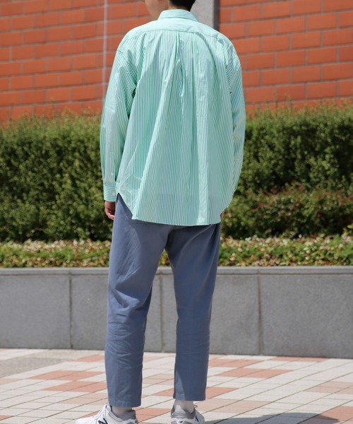 BRICK & SONS（ブリックアンドサンズ）の「リラックスバックプリーツシャツ＜グリーンストライプ＞（シャツ/ブラウス・メンズ・グリーン・LL/S/M/L）」の8枚目の写真