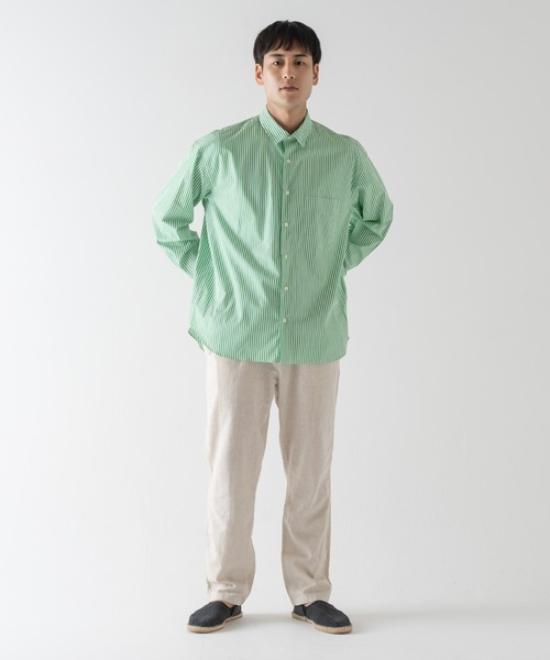 BRICK & SONS（ブリックアンドサンズ）の「リラックスバックプリーツシャツ＜グリーンストライプ＞（シャツ/ブラウス・メンズ・グリーン・LL/S/M/L）」の14枚目の写真