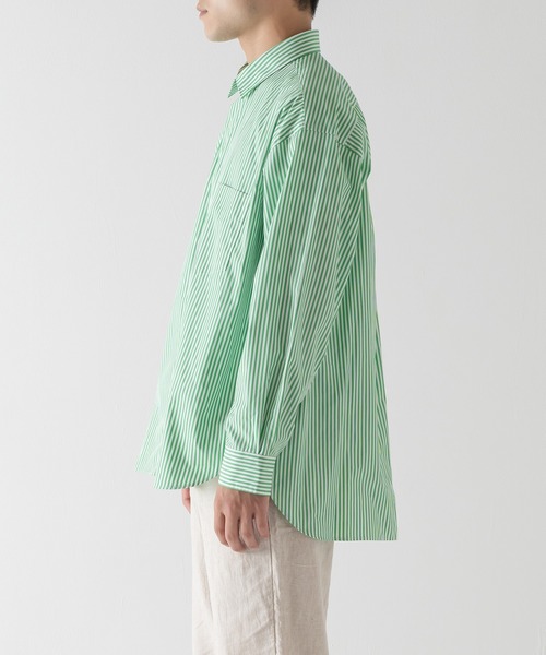 BRICK & SONS（ブリックアンドサンズ）の「リラックスバックプリーツシャツ＜グリーンストライプ＞（シャツ/ブラウス・メンズ・グリーン・LL/S/M/L）」の15枚目の写真