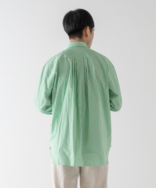 BRICK & SONS（ブリックアンドサンズ）の「リラックスバックプリーツシャツ＜グリーンストライプ＞（シャツ/ブラウス・メンズ・グリーン・LL/S/M/L）」の16枚目の写真