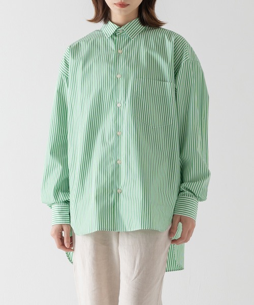 BRICK & SONS（ブリックアンドサンズ）の「リラックスバックプリーツシャツ＜グリーンストライプ＞（シャツ/ブラウス・メンズ・グリーン・LL/S/M/L）」の17枚目の写真