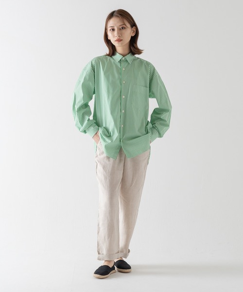 BRICK & SONS（ブリックアンドサンズ）の「リラックスバックプリーツシャツ＜グリーンストライプ＞（シャツ/ブラウス・メンズ・グリーン・LL/S/M/L）」の18枚目の写真