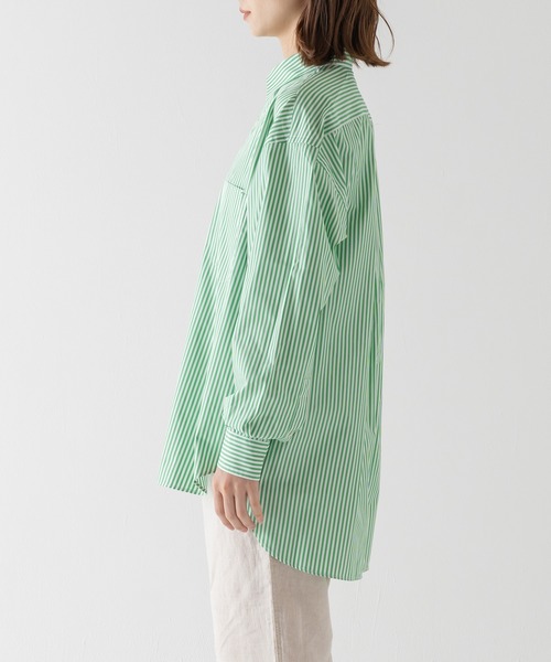 BRICK & SONS（ブリックアンドサンズ）の「リラックスバックプリーツシャツ＜グリーンストライプ＞（シャツ/ブラウス・メンズ・グリーン・LL/S/M/L）」の19枚目の写真