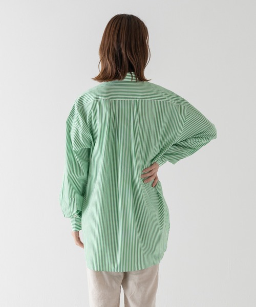 BRICK & SONS（ブリックアンドサンズ）の「リラックスバックプリーツシャツ＜グリーンストライプ＞（シャツ/ブラウス・メンズ・グリーン・LL/S/M/L）」の20枚目の写真