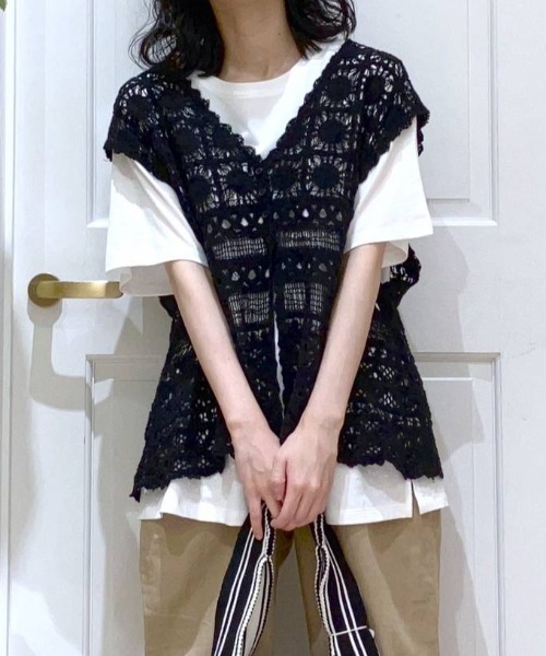 studio CLIP(スタディオクリップ)の「クロシェセットTシャツ(Tシャツ/カットソー・レディース・ブラック/ライトグリーン/ナチュラル・FREE)」の2枚目の写真