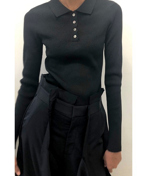 ENFOLD（エンフォルド）の「ストレッチリブ ポロシャツ（ポロシャツ・レディース・ブラック/ネイビー・38）」の2枚目の写真