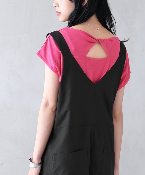 n'OrLABEL(ノアールレーベル)の「『バックツイストフレンチスリーブTシャツ』(Tシャツ/カットソー・レディース・ブラック/ネイビー/オフホワイト/ピンク・1/2)」の4枚目の写真