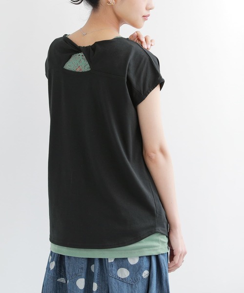 n'OrLABEL(ノアールレーベル)の「『バックツイストフレンチスリーブTシャツ』(Tシャツ/カットソー・レディース・ブラック/ネイビー/オフホワイト/ピンク・1/2)」の1枚目の写真