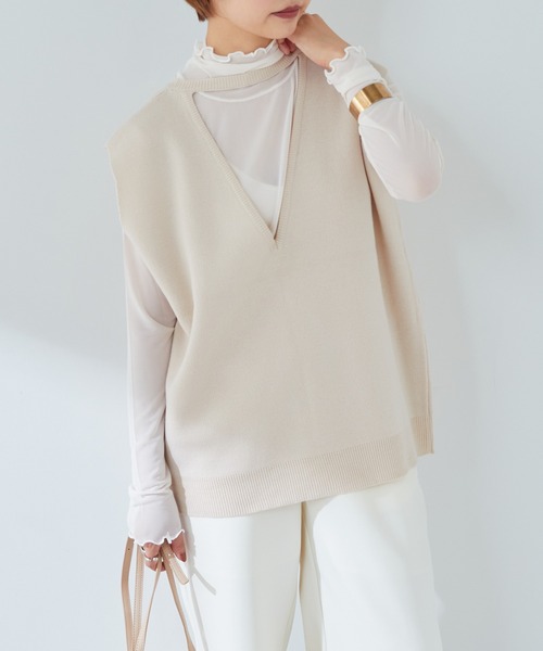 natural couture（ナチュラルクチュール）の「マルチWAYデザインニットベスト（ベスト・レディース・ブラック/ベージュ/オフホワイト/ピンク/オレンジ・FREE）」の3枚目の写真