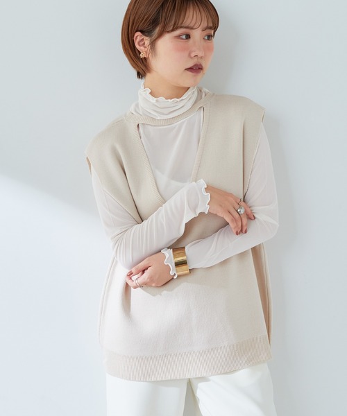 natural couture（ナチュラルクチュール）の「マルチWAYデザインニットベスト（ベスト・レディース・ブラック/ベージュ/オフホワイト/ピンク/オレンジ・FREE）」の6枚目の写真
