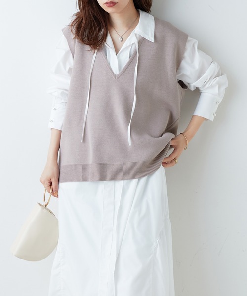 natural couture（ナチュラルクチュール）の「マルチWAYデザインニットベスト（ベスト・レディース・ブラック/ベージュ/オフホワイト/ピンク/オレンジ・FREE）」の14枚目の写真