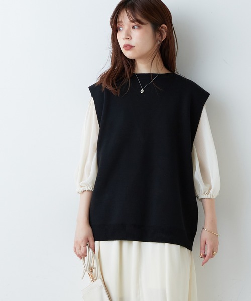 natural couture（ナチュラルクチュール）の「マルチWAYデザインニットベスト（ベスト・レディース・ブラック/ベージュ/オフホワイト/ピンク/オレンジ・FREE）」の10枚目の写真