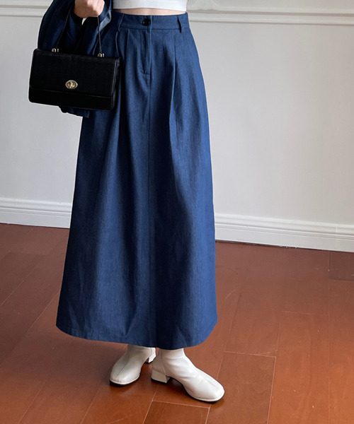 emi+（エミプラス）の「ショート開襟デニムジャケット＋ロングスカート セットアップ（テーラードジャケット・レディース・ブラック/インディゴブルー・M/L）」の17枚目の写真