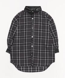 Salong hameu（サロン ハミュー）の「襟フェイクレザー チェックシャツ レディース/長袖ビッグシルエットシャツ（シャツ/ブラウス）」