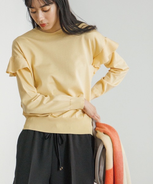 OPAQUE.CLIP（オペークドットクリップ）の「◆シルキーウールMIX フリルデザインニット【WEB限定カラー】（ニット/セーター・レディース・ライトベージュ/イエロー系7/ダークオレンジ/ブラック/ホワイト系9/ブルー/ダークブラウン系7・38/40/36/42）」の6枚目の写真