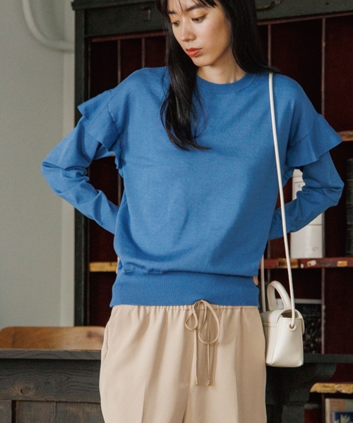 OPAQUE.CLIP（オペークドットクリップ）の「◆シルキーウールMIX フリルデザインニット【WEB限定カラー】（ニット/セーター・レディース・ライトベージュ/イエロー系7/ダークオレンジ/ブラック/ホワイト系9/ブルー/ダークブラウン系7・38/40/36/42）」の16枚目の写真