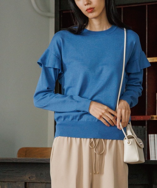 OPAQUE.CLIP（オペークドットクリップ）の「◆シルキーウールMIX フリルデザインニット【WEB限定カラー】（ニット/セーター・レディース・ライトベージュ/イエロー系7/ダークオレンジ/ブラック/ホワイト系9/ブルー/ダークブラウン系7・38/40/36/42）」の15枚目の写真