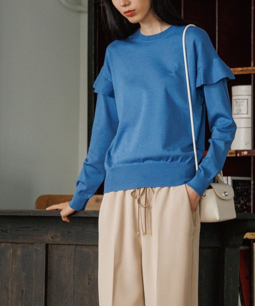 OPAQUE.CLIP（オペークドットクリップ）の「◆シルキーウールMIX フリルデザインニット【WEB限定カラー】（ニット/セーター・レディース・ライトベージュ/イエロー系7/ダークオレンジ/ブラック/ホワイト系9/ブルー/ダークブラウン系7・38/40/36/42）」の14枚目の写真