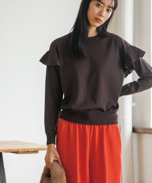 OPAQUE.CLIP（オペークドットクリップ）の「◆シルキーウールMIX フリルデザインニット【WEB限定カラー】（ニット/セーター・レディース・ライトベージュ/イエロー系7/ダークオレンジ/ブラック/ホワイト系9/ブルー/ダークブラウン系7・38/40/36/42）」の12枚目の写真