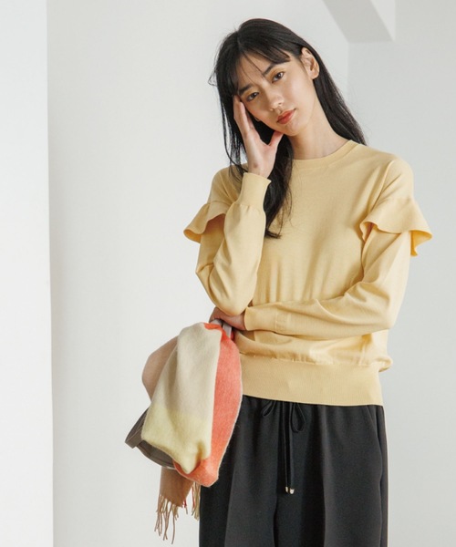 OPAQUE.CLIP（オペークドットクリップ）の「◆シルキーウールMIX フリルデザインニット【WEB限定カラー】（ニット/セーター・レディース・ライトベージュ/イエロー系7/ダークオレンジ/ブラック/ホワイト系9/ブルー/ダークブラウン系7・38/40/36/42）」の9枚目の写真