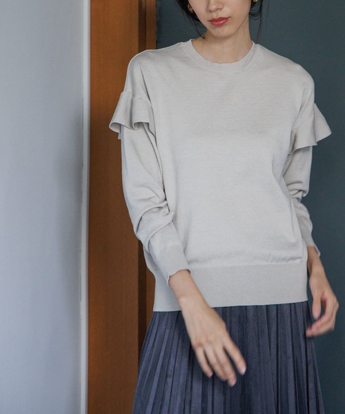 OPAQUE.CLIP（オペークドットクリップ）の「◆シルキーウールMIX フリルデザインニット【WEB限定カラー】（ニット/セーター・レディース・ライトベージュ/イエロー系7/ダークオレンジ/ブラック/ホワイト系9/ブルー/ダークブラウン系7・38/40/36/42）」の19枚目の写真