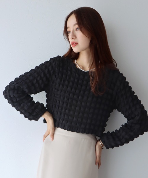 BLUEEAST（ブルーイースト）の「ぽこぽこポップコーンブラウス（シャツ/ブラウス・レディース・イエロー/ピンク/ブラック/アイボリー/モカ/ブルーグレー・MEDIUM）」の3枚目の写真