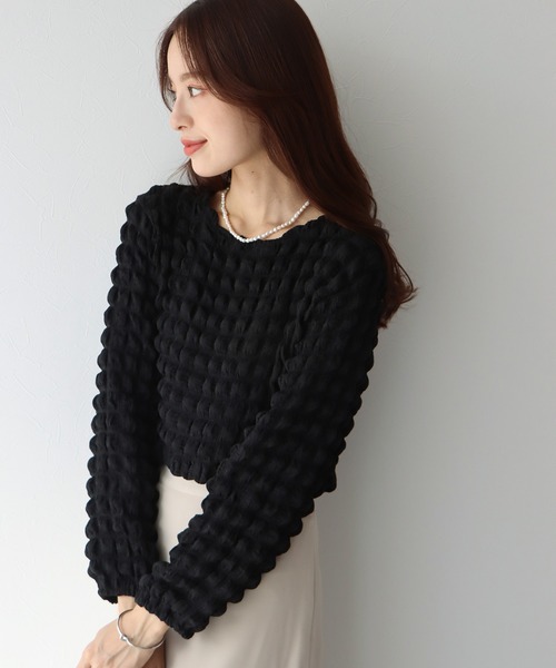 BLUEEAST（ブルーイースト）の「ぽこぽこポップコーンブラウス（シャツ/ブラウス・レディース・イエロー/ピンク/ブラック/アイボリー/モカ/ブルーグレー・MEDIUM）」の8枚目の写真