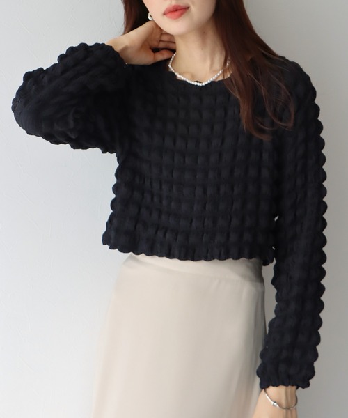 BLUEEAST（ブルーイースト）の「ぽこぽこポップコーンブラウス（シャツ/ブラウス・レディース・イエロー/ピンク/ブラック/アイボリー/モカ/ブルーグレー・MEDIUM）」の9枚目の写真