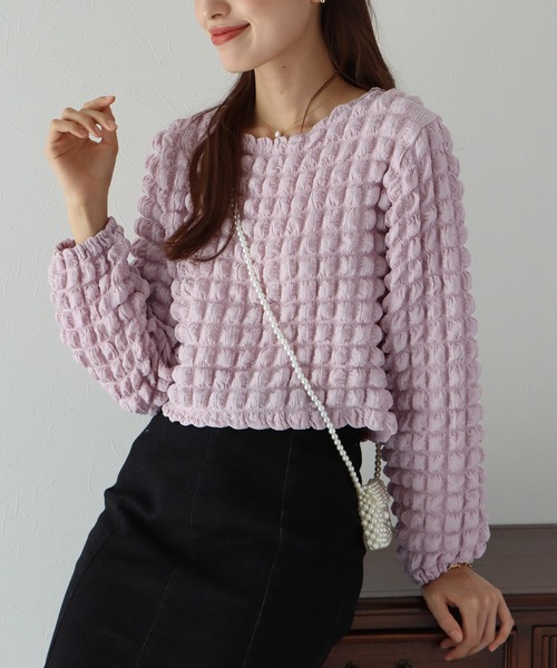 BLUEEAST（ブルーイースト）の「ぽこぽこポップコーンブラウス（シャツ/ブラウス・レディース・イエロー/ピンク/ブラック/アイボリー/モカ/ブルーグレー・MEDIUM）」の19枚目の写真