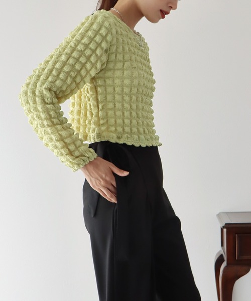 BLUEEAST（ブルーイースト）の「ぽこぽこポップコーンブラウス（シャツ/ブラウス・レディース・イエロー/ピンク/ブラック/アイボリー/モカ/ブルーグレー・MEDIUM）」の16枚目の写真