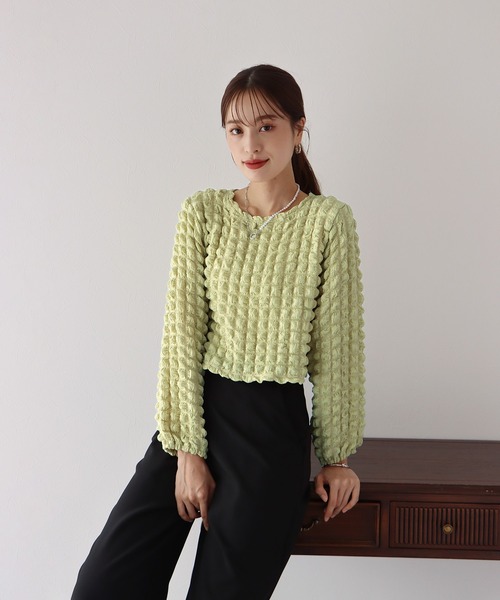 BLUEEAST（ブルーイースト）の「ぽこぽこポップコーンブラウス（シャツ/ブラウス・レディース・イエロー/ピンク/ブラック/アイボリー/モカ/ブルーグレー・MEDIUM）」の14枚目の写真