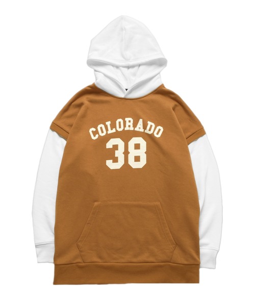 GLAZOS(グラソス)の「前ロゴプリント・ベストレイヤード風ビッグパーカー(パーカー・キッズ・ブラック/グリーン/ベージュ・170cm/160cm/140cm/150cm)」の1枚目の写真