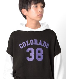 GLAZOS | 前ロゴプリント・ベストレイヤード風ビッグパーカー(パーカー)