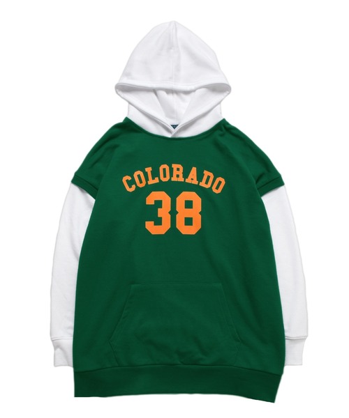 GLAZOS(グラソス)の「前ロゴプリント・ベストレイヤード風ビッグパーカー(パーカー・キッズ・ブラック/グリーン/ベージュ・170cm/160cm/140cm/150cm)」の5枚目の写真