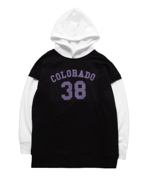 GLAZOS(グラソス)の「前ロゴプリント・ベストレイヤード風ビッグパーカー(パーカー・キッズ・ブラック/グリーン/ベージュ・170cm/160cm/140cm/150cm)」の4枚目の写真