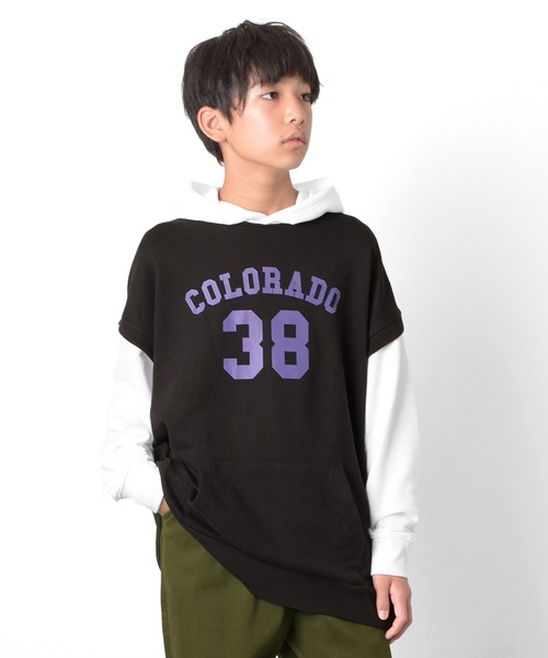 GLAZOS(グラソス)の「前ロゴプリント・ベストレイヤード風ビッグパーカー(パーカー・キッズ・ブラック/グリーン/ベージュ・170cm/160cm/140cm/150cm)」の6枚目の写真