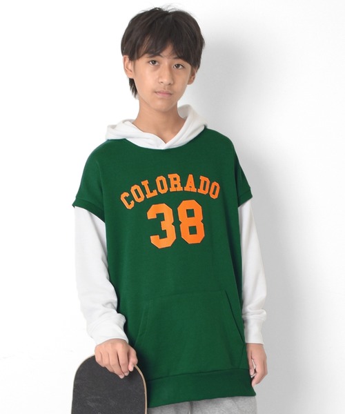 GLAZOS(グラソス)の「前ロゴプリント・ベストレイヤード風ビッグパーカー(パーカー・キッズ・ブラック/グリーン/ベージュ・170cm/160cm/140cm/150cm)」の8枚目の写真