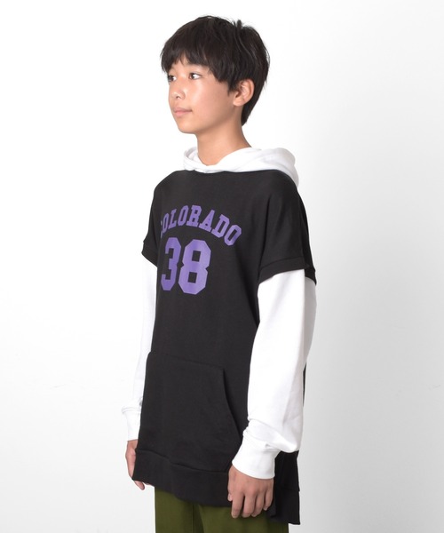 GLAZOS(グラソス)の「前ロゴプリント・ベストレイヤード風ビッグパーカー(パーカー・キッズ・ブラック/グリーン/ベージュ・170cm/160cm/140cm/150cm)」の10枚目の写真