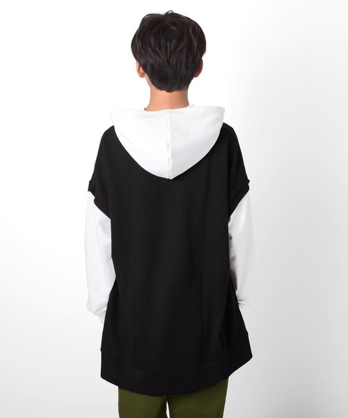 GLAZOS(グラソス)の「前ロゴプリント・ベストレイヤード風ビッグパーカー(パーカー・キッズ・ブラック/グリーン/ベージュ・170cm/160cm/140cm/150cm)」の11枚目の写真