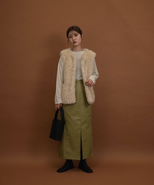 I_am（アイアム）の「front slit leather skirt（スカート・レディース・オリーブ/アイボリー/ブラウン・FREE）」の10枚目の写真