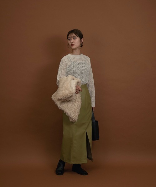 I_am（アイアム）の「front slit leather skirt（スカート・レディース・オリーブ/アイボリー/ブラウン・FREE）」の17枚目の写真