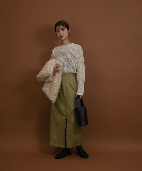 I_am（アイアム）の「front slit leather skirt（スカート・レディース・オリーブ/アイボリー/ブラウン・FREE）」の16枚目の写真