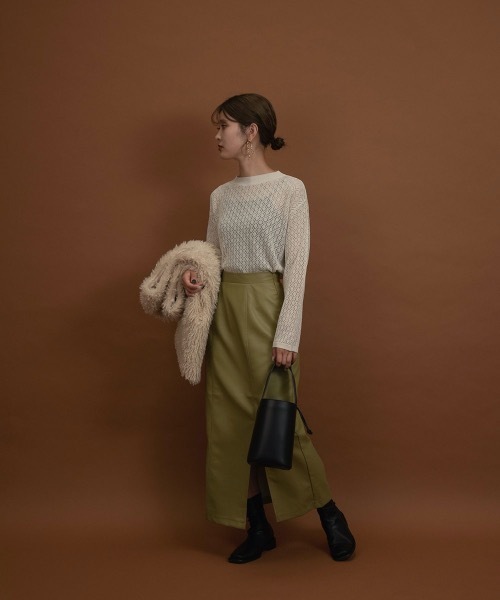 I_am（アイアム）の「front slit leather skirt（スカート・レディース・オリーブ/アイボリー/ブラウン・FREE）」の18枚目の写真