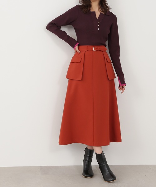 N.（N. Natural Beauty Basic）（エヌエヌナチュラルビューティーベーシック）の「◆レイヤードベルト付Ａラインスカート（スカート・レディース・モカ/グリーン/レッド・MEDIUM）」の3枚目の写真