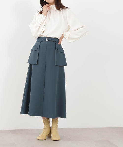 N.（N. Natural Beauty Basic）（エヌエヌナチュラルビューティーベーシック）の「◆レイヤードベルト付Ａラインスカート（スカート・レディース・モカ/グリーン/レッド・MEDIUM）」の2枚目の写真