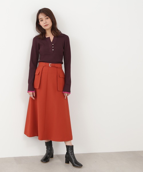 N.（N. Natural Beauty Basic）（エヌエヌナチュラルビューティーベーシック）の「◆レイヤードベルト付Ａラインスカート（スカート・レディース・モカ/グリーン/レッド・MEDIUM）」の14枚目の写真