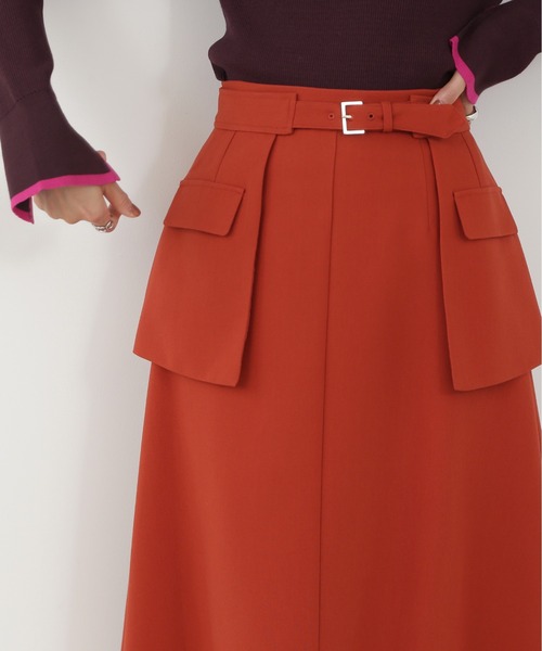 N.（N. Natural Beauty Basic）（エヌエヌナチュラルビューティーベーシック）の「◆レイヤードベルト付Ａラインスカート（スカート・レディース・モカ/グリーン/レッド・MEDIUM）」の9枚目の写真