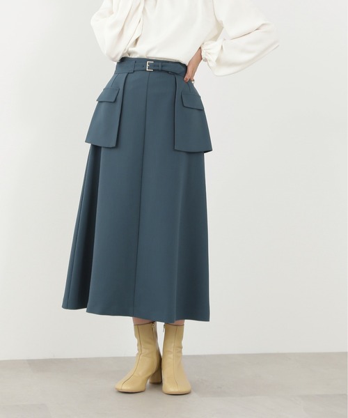 N.（N. Natural Beauty Basic）（エヌエヌナチュラルビューティーベーシック）の「◆レイヤードベルト付Ａラインスカート（スカート・レディース・モカ/グリーン/レッド・MEDIUM）」の4枚目の写真