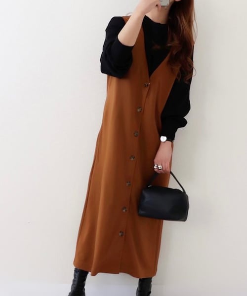 Fizz（フィズ）の「【maiko_wear × Fizz コラボ】　前後2Way　ポンチ素材ジャンパースカート（サロペット/オーバーオール・レディース・ブラウン/カーキ/ブラック・M）」の13枚目の写真