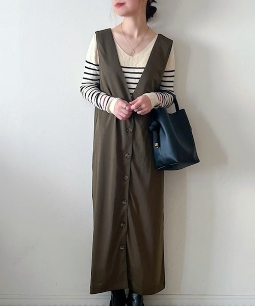 Fizz（フィズ）の「【maiko_wear × Fizz コラボ】　前後2Way　ポンチ素材ジャンパースカート（サロペット/オーバーオール・レディース・ブラウン/カーキ/ブラック・M）」の10枚目の写真